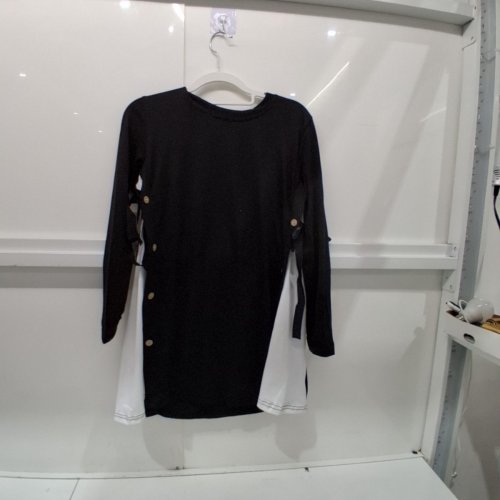 WOMEN'S LONG SLEEVE SIDE BUTTON CREWNECK SHIRT - SIZE 3/ SMALL - BLACK AND WHITE image 2