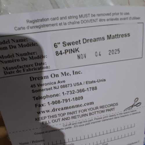 DREAM ON ME SWEET DREAMS 6" 88 COIL SPRING CRIB & TODDLER BED MATTRESS - FULL - PINK (84-BRW) image 3