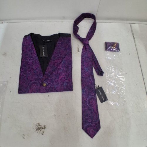 3PC MEN'S BARRY.WANG PAISLEY VEST, TIE AND LAPEL PIN SET - EXTRA LARGE - PURPLE image 3