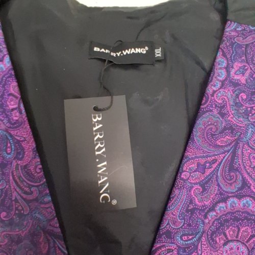 3PC MEN'S BARRY.WANG PAISLEY VEST, TIE AND LAPEL PIN SET - EXTRA LARGE - PURPLE image 4