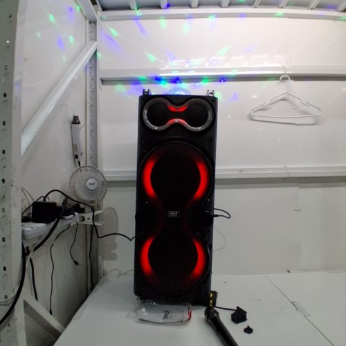 PYLE PREMIUM BLUETOOTH SPEAKER SYSTEM WITH WIRELESS MIC, KARAOKE MACHINE, DUAL 10" INCH SPEAKERS, RECHARGEABLE BATTERY, USB/SD/AUX/FM RADIO, LED LIGHTS - 240W - BLACK/RGB LED - (MODEL-PPHP1028) image 3