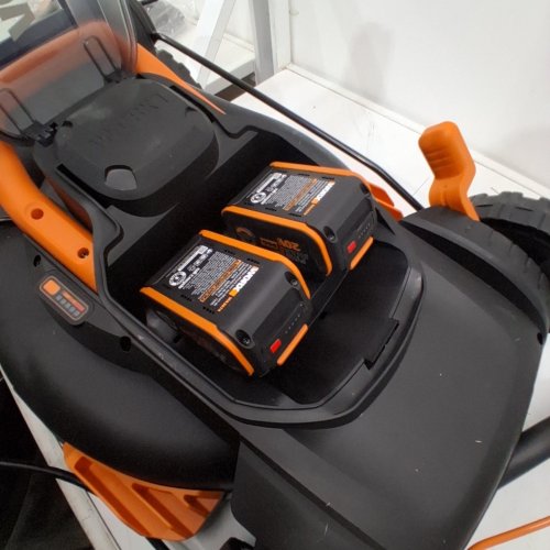 WORX 40V (2X20V) 17" 2-IN-1 CORDLESS LAWN MOWER - BLACK/ORANGE - (MODEL: WG743) image 2