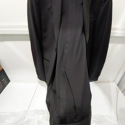2PC MEN'S MODA SPANI 100% VIRGIN WOOL SUIT JACKET & PANTS - 56 - BLACK (MODEL: A-TOLEDO-PI) image 7