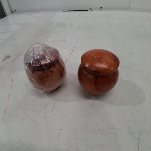 2PK SMALL STORAGE URNS WOODEN CREMATION KEEPSAKES - BROWN image 2