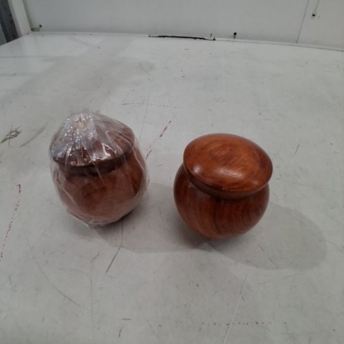 2PK SMALL STORAGE URNS WOODEN CREMATION KEEPSAKES - BROWN image 3