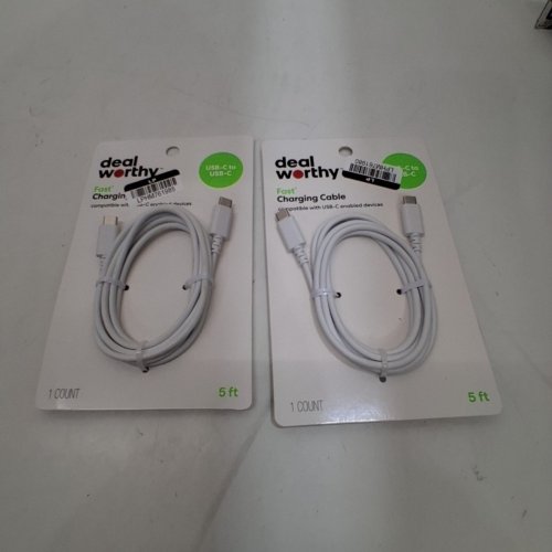 2 DEALWORTHY USB-C TO USB-C FAST CHARGING CABLES - 5FT - WHITE image 2