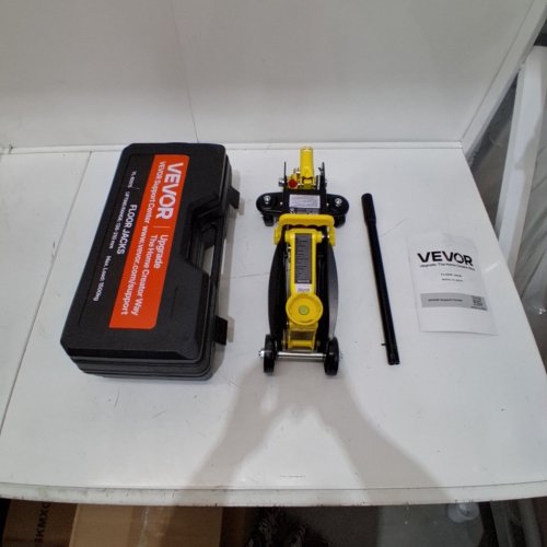 VEVOR PORTABLE LOW PROFILE STEEL FLOOR JACK WITH SINGLE PISTON QUICK LIFT PUMP & TRAVEL CASE - 5"-12" LIFT HEIGHT - 3300LB CAPACITY - YELLOW/BLACK (MODEL: VL-80015) image 2