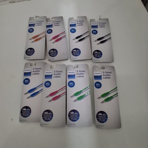 8 ASSORTED PHILIPS 3.5MM AUX AUDIO CABLES - 3FT image 2