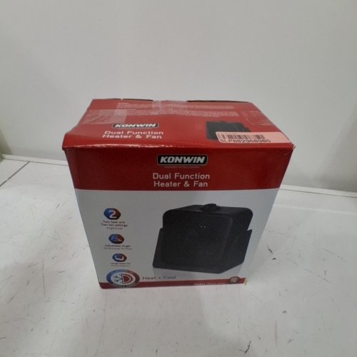 KONWIN DUAL FUNCTION HEATER AND FAN WITH TWO HEAT AND FAN SETTINGS - ADJUSTABLE ANGLE - LARGE BASE - 9.5" TALL - BLACK - (MODEL: SFH-181T). image 4