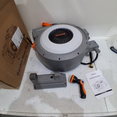 TREEWELL WALL MOUNTED HEAVY DUTY RETRACTABLE GARDEN HOSE REEL - .5" X 100FT - GREY/ORANGE - (MODEL:‎TRHR04) image 2