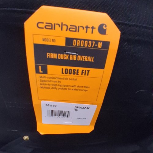 MEN'S CARHARTT LOOSE FIT FIRM DUCK INSULATED BIB OVERALLS - 36W X 30L - BLACK (STYLE: OR0037-M) image 4