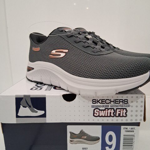 MENS SKECHERS BASKETS ARCH COMFY 2.0 SNEAKERS - SIZE 9 - GREY/ORANGE (STYLE: 1998909) image 2