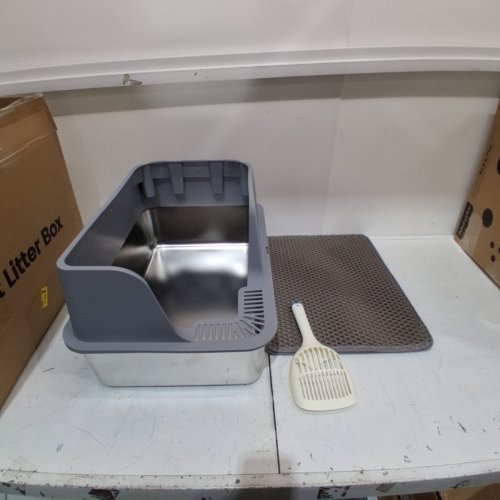 ELLENPENT STAINLESS STEEL CAT LITTER BOX WITH LID - XL - 36L - GREY (MODEL: CH-ICB010) image 2