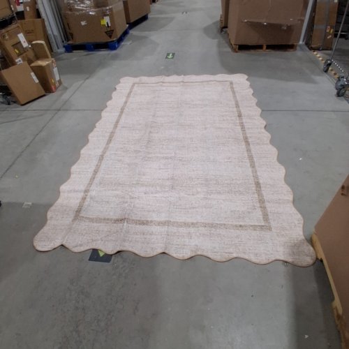 SCALLOPED NON-SLIP WASHABLE AREA RUG -~6FT X ~9FT - IVORY AND BEIGE image 2
