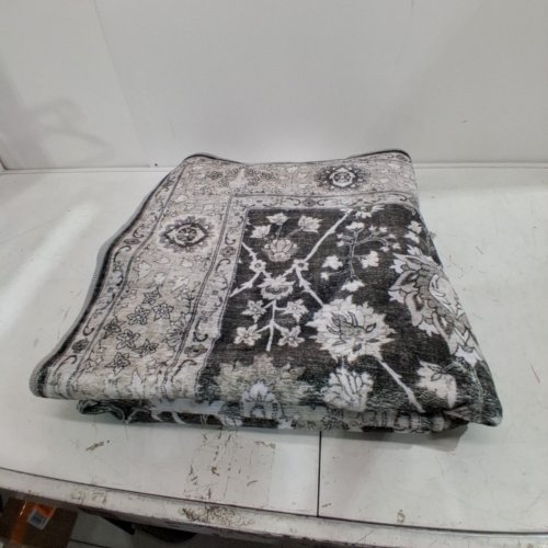 WASH LUXE MACHINE WASHABLE AREA RUG WITH BORDER & FLORAL MEDALLION PATTERN - 5FT X 7FT - DARK GREY/GREEN TONE (MODEL: TNC-27682) image 2