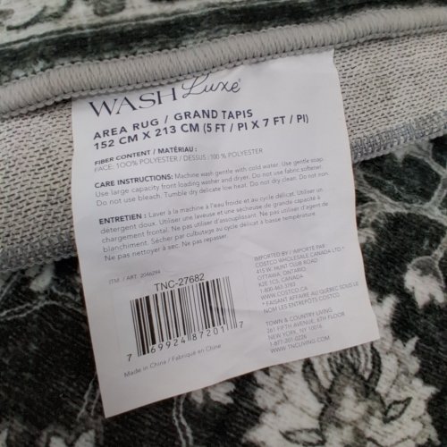 WASH LUXE MACHINE WASHABLE AREA RUG WITH BORDER & FLORAL MEDALLION PATTERN - 5FT X 7FT - DARK GREY/GREEN TONE (MODEL: TNC-27682) image 4