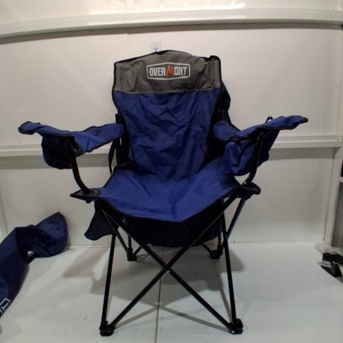 OVERMONT FOLDING CAMPING CHAIR WITH COOLER POCKET AND CANOPY/SUN SHADE - 330 LBS MAX - BLUE/GREY image 2