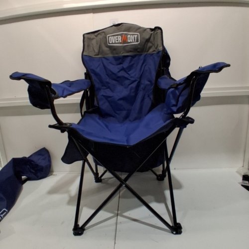 OVERMONT FOLDING CAMPING CHAIR WITH COOLER POCKET AND CANOPY/SUN SHADE - 330 LBS MAX - BLUE/GREY image 3