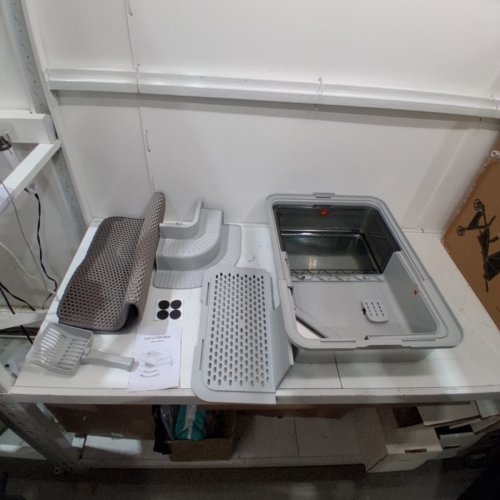BARTUKE STAINLESS STEEL CAT LITTER BOX WITH MAT, STEPS AND SCOOP FOR LARGE OR MULTIPLE CATS - XXXL - 28" X 20.5" X 17" - LIGHT GREY image 2