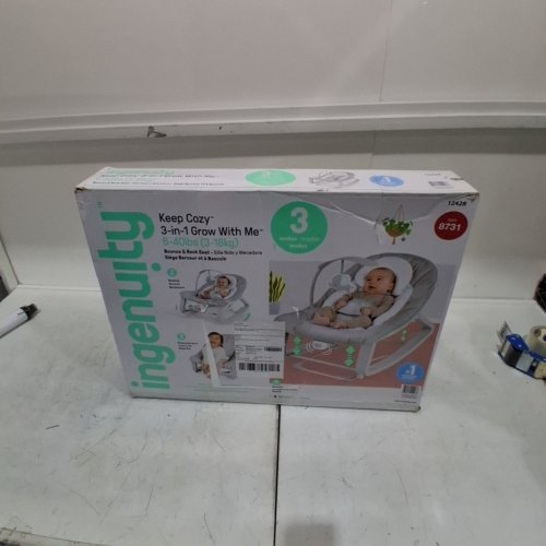 INGENUITY 3-IN-1 KEEP COZY GROW WITH ME VIBRATING BABY BOUNCER, ROCKER & CHAIR - 40LBS CAPACITY - WEAVER THEME GREY/WHITE/GREEN (MODEL: ‎12428) image 2