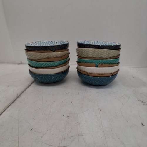 10PK SIGNATURE HOUSEWARES CERAMIC PATTERNED BOWLS - 13.5OZ - ASSORTED COLOURS (MODEL: 1703468) image 2