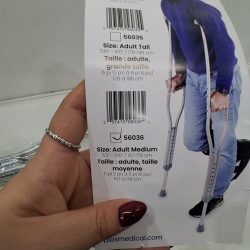 BIOS LIVING SET OF ALUMINUM CRUTCHES - ADULT - 5FT 2" TO 5FT 10" - SILVER (MODEL: 56036) image 4