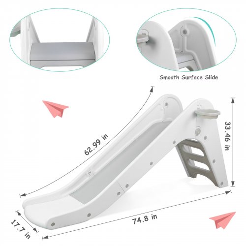 KID'S LAZY BUDDY PLASTIC FREE STANDING TODDLER SLIDE WITH BASKET BALL AND RIM - GREY (MODEL: KT-CS08) image 2