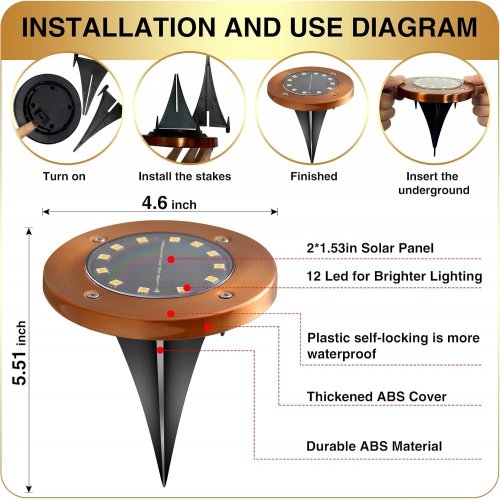 16PK SOLAR POWERED OUTDOOR WATERPROOF IN-GROUND DISC LIGHT - BRONZE image 2