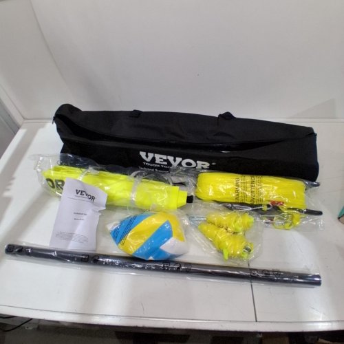 VEVOR OUTDOOR PORTABLE VOLLEYBALL NET SYSTEM, ADJUSTABLE HEIGHT STEEL POLES WITH PVC VOLLEYBALL, PUMP, CARRYING BAG - 32FT X 8FT - YELLOW/BLACK (MODEL:JH-201) image 2