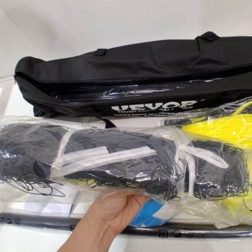 VEVOR OUTDOOR PORTABLE VOLLEYBALL NET SYSTEM, ADJUSTABLE HEIGHT STEEL POLES WITH PVC VOLLEYBALL, PUMP, CARRYING BAG - 32FT X 8FT - YELLOW/BLACK (MODEL:JH-201) image 4