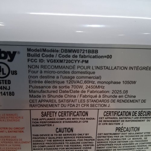 DANBY COUNTERTOP MICROWAVE - 700W - 0.7CU.FT - BLACK (MODEL: DBMW0721BBB) image 10