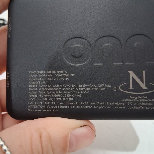 ONN POWER BANK - 5000 MAH, 12W MAX - BLACK (MODEL: ONA261W1030C) image 3