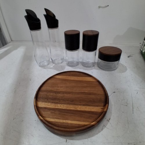 6PC TRUDEAU SEASONING STATION WITH ACACIA WOOD LAZY SUZAN BASE image 2