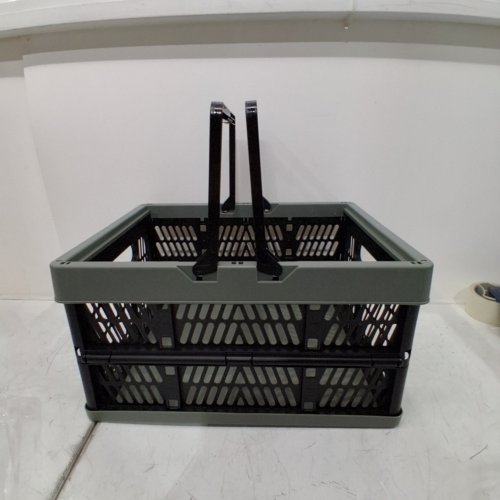 AMAZON BASICS COLLAPSIBLE PLASTIC GROCERY SHOPPING BASKET WITH HANDLES - 17" X 13" - GREEN\BLACK image 2