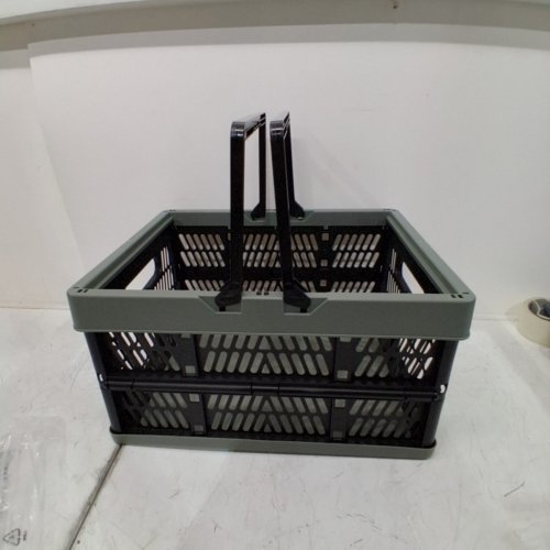 AMAZON BASICS COLLAPSIBLE PLASTIC GROCERY SHOPPING BASKET WITH HANDLES - 17" X 13" - GREEN\BLACK image 3