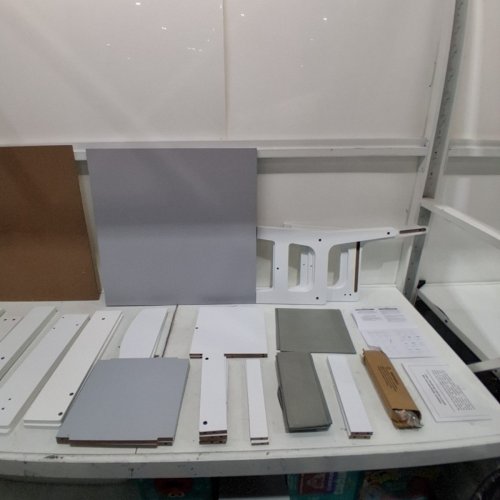 COSTWAY 3-IN-1 WOOD KID ACTIVITY TABLE TODDLER TABLE CHAIR SET WITH BLACKBOARD AND DRAWER - 24.5" X 24.5" X 19"/11.5" X 12" X 21" - WHITE/GREY - (MODEL:HY10256HS) image 4