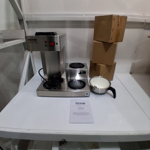 VEVOR COMMERCIAL POUR OVER DRIP COFFEE MAKER MACHINE WITH 3 WARMER PLATES AND 3 GLASS CARAFES - 12CUP - STAINLESS STEEL (MODEL: RBT-386-BD3) image 5