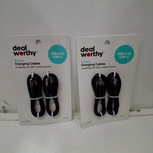 2 (2PK) DEALWORTHY FAST CHARGING USB-C TO USB-A CABLES - 3FT EACH - BLACK image 2