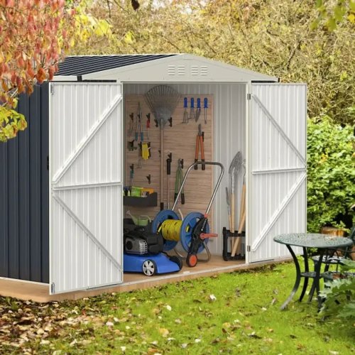 COSTWAY METAL OUTDOOR STORAGE SHED WITH LOCKABLE DOOR - 7.5 X 6.FT - GREY (MODEL: GT4194GR) image 3