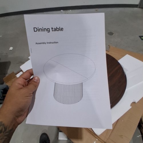 ON BRILL ROUND DINING TABLE WITH WOOD STRIP BASE - 47" X 29.5" WALNUT BROWN (MODEL: KD-101-VA-120) image 6