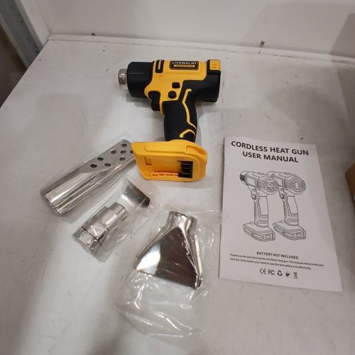 LIVOWALNY CORDLESS 20V HEAT GUN - FOR DEWALT BATTERY - WITH VARIABLE TEMPERATURE CONTROL WITH 5 NOZZLES/ATTACHMENTS **TOOL ONLY** - YELLOW/BLACK (MODEL: ‎SKU070120001) image 2