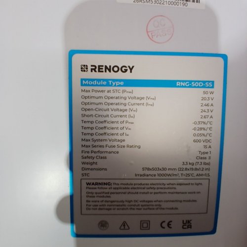 RENOLOGY 50 WATT 12 VOLT MONOCRYSTALLINE SOLAR PANEL, 20" X 23" (NEW EDITION) (MODEL: RNG-50D-SS) image 4