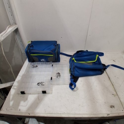 5PC BPS PRO GUIDE 3600 BACKPACK TACKLE BAG *MISSING TACKLE BOXES* - 20" - GREEN/BLUE image 2