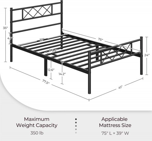 YAHEETECH BED FRAME - TWIN - BLACK (MODEL: 615974) image 2