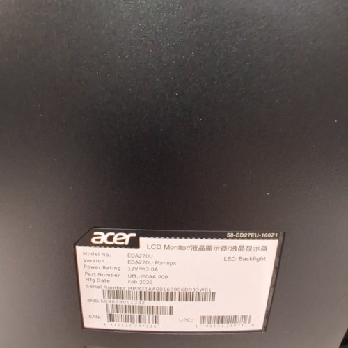 ACER PBMIIPX WQHD 1500R CURVED WIDESCREEN GAMING DISPLAY MONITOR - 180HZ /27" - (MODEL: EDA270U ) image 9