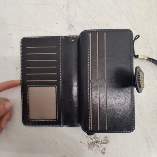 LARGE-CAPACITY FAUX LEATHER CLUTCH WRISTLET BAG / WALLET WITH RFID BLOCKING CARD HOLDER - 8" X 4" - DARK BROWN image 3