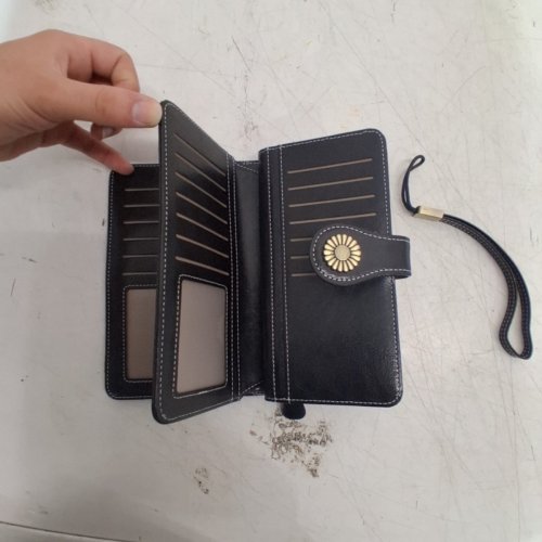 LARGE-CAPACITY FAUX LEATHER CLUTCH WRISTLET BAG / WALLET WITH RFID BLOCKING CARD HOLDER - 8" X 4" - DARK BROWN image 4