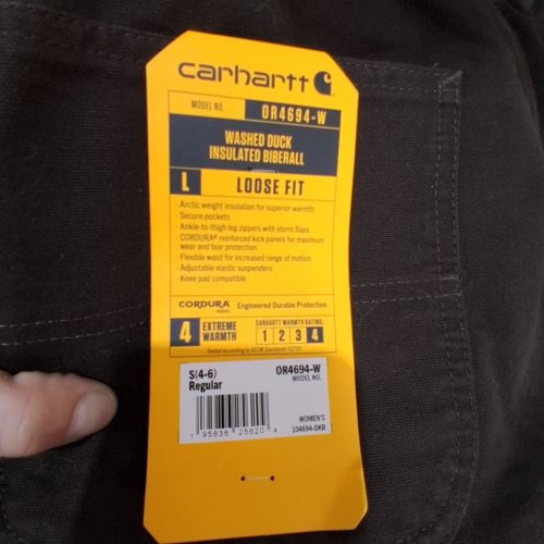 WOMEN'S CARHARTT LOOSE FIT WASHED DUCK INSULATED BIB OVERALLS - SMALL LOOSE - DARK BROWN (STYLE: 0R4694-W) image 3
