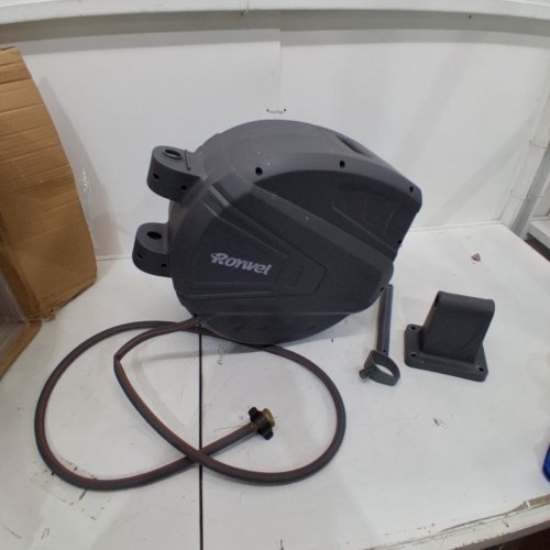 ROYWEL AUTOMATIC REWIND WALL-MOUNTED OUTDOOR HOSE REEL WITH 9-FUNCTION SPRAYER NOZZLE - 5/8" - 100FT - GREY (MODEL : RY-HR58100) image 2