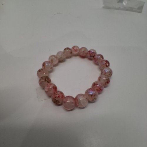 WOMENS NATURAL HANDMADE BEADED BRACELET - PINK/ CLEAR image 2
